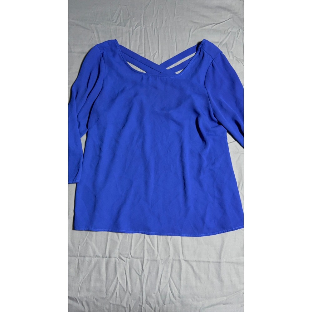 Lush Blouse Women S Blue Good‎ Crisscross Neck 3/4 Sleeve Relaxed Top
